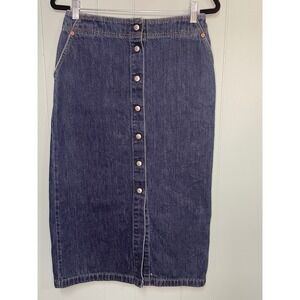 Levi Strauss Co Womens Denim Maxi‎ Skirt Dark Wash Button Front Size 8